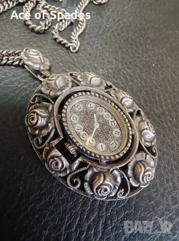 Красиво Сребърно Дамско Колие Часовник , снимка 3 - Колиета, медальони, синджири - 50093179