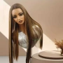 80 см блясък Кестенява синтетична перука с руси кичури и дантела 13×4, снимка 4