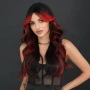Ефектна черна перука с червени кичури с дълъг бретон, снимка 1