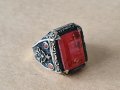 мъжки сребърен пръстен с червен камък, снимка 2