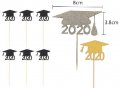  3 цвята тога 2020 шапка дипломиране завършване бал малък брокатен топер за мъфини кексчета декор, снимка 1 - Други - 29185832