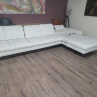 Кремав ъглов диван от плат с лежанка MM-ZE1126 с ел. механизъм, снимка 6 - Дивани и мека мебел - 44216172