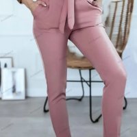 Едноцветни дамски панталони с папионка на талията, 3цвята - 023, снимка 5 - Панталони - 39663787