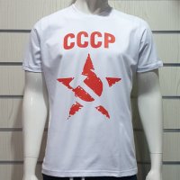 Нова мъжка бяла тениска с трансферен печат СССР звезда, Русия, снимка 5 - Тениски - 30162954