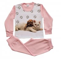 Детска пижама, розова, с кученце и котенце - НОВИ !, снимка 1 - Детски пижами - 39961131