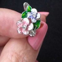 Уникални обеци с ръчно рисуван емайл и кристали - цветя, снимка 9 - Обеци - 29502556