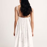Нова дълга елегантна бяла рокля теменужки 100% памук , снимка 14 - Рокли - 41932782