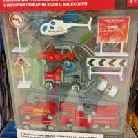 Детски комплект за игра от 6 бр. метални пожарни коли + аксесоари, снимка 1 - Коли, камиони, мотори, писти - 38596063