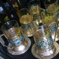 Комплект от шест чаши с подстаканчици Волгоград, снимка 2 - Други ценни предмети - 36838070