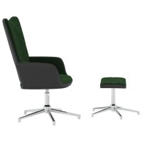 Релаксиращ стол с табуретка, тъмнозелен, кадифе и PVC, снимка 5 - Столове - 40308630