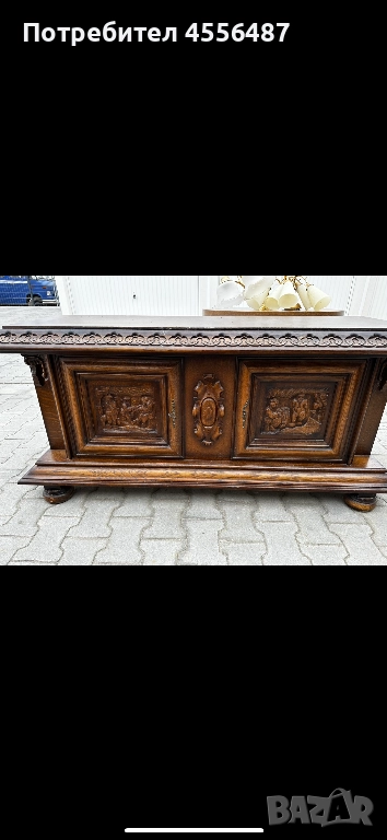 Антикварен масивен бюфет с ръчна дърворезба – около 1875.г, снимка 1