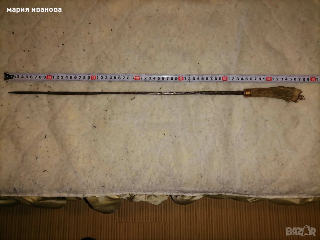 Старо ковано острие шиш шпага с дръжка от рог с тайник и корона, снимка 1