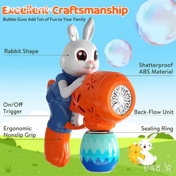 Bubble Guns Rabbit Bubble Machine за деца,Автоматична пистолет за мехурчета,Оранжево-син, снимка 1