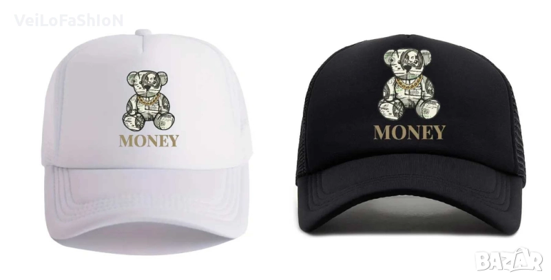 Нова дишаща шапка с козирка с Мече - MONEY в бял или черен цвят, снимка 1