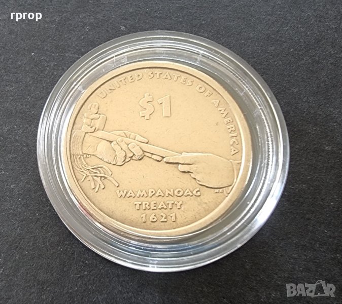 Монета . САЩ. Америка. 1 долар. Долар.2011 година. Мирният договор от Вампаноаг (1621), снимка 1