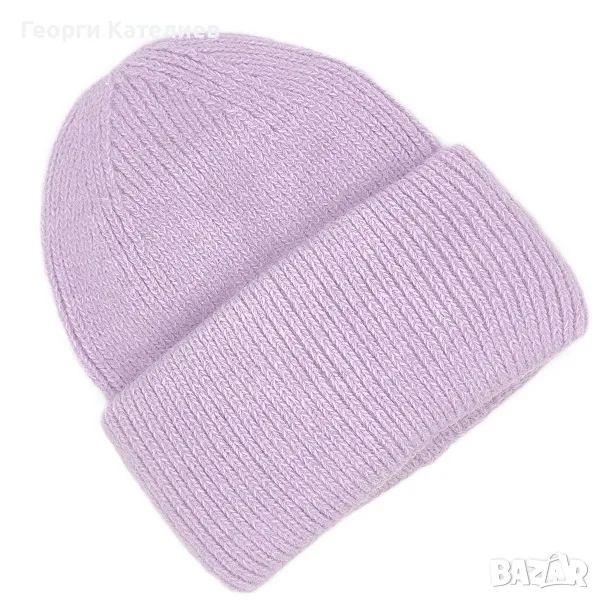 Дамска плетена шапка в лилаво с подгъв Код на продукта:DASH-001-5, снимка 1