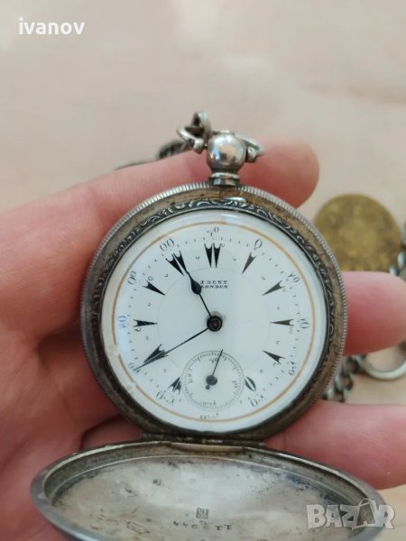 Турски джобен сребърен часовник с кюстек, снимка 1