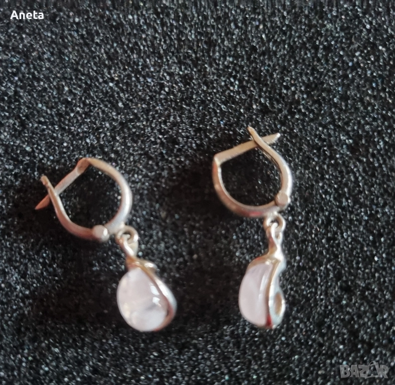 Нежни малки обеци с малки камъни розов кварц и сапфир, снимка 1