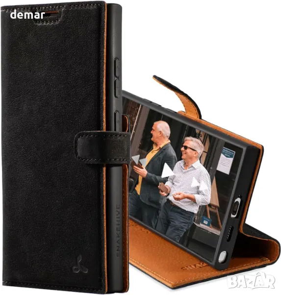 Кожен калъф и портфейл Snakehive за Samsung Galaxy S25 Ultra от истинска кожа, черен, снимка 1