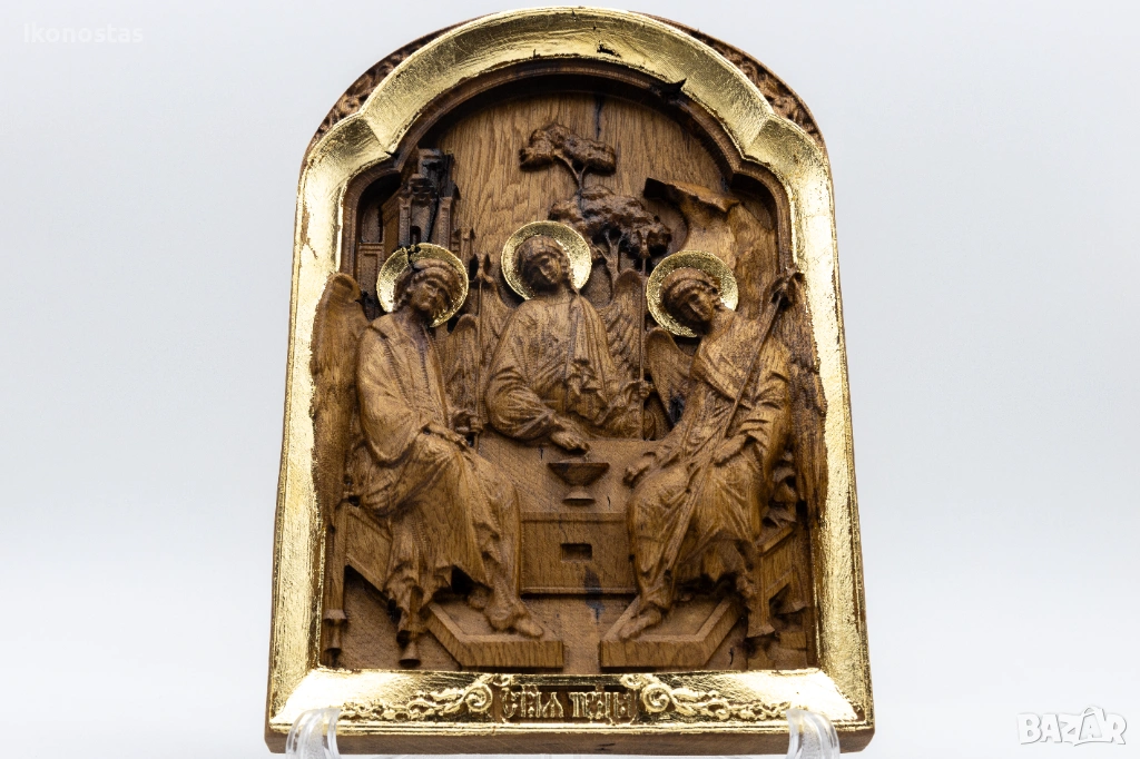 Релефна икона на Света Троица – позлатена с варак, снимка 1