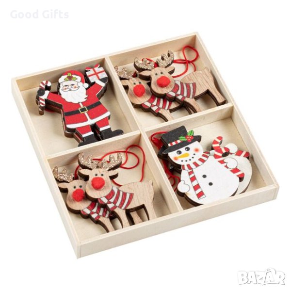 8 броя Комплект Дървени висулки за коледна елха, 6см, снимка 1