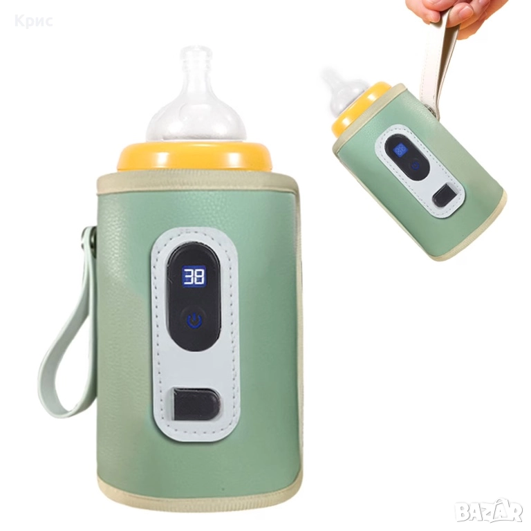 Преносим дигитален нагревател за шишета-зелен, снимка 1