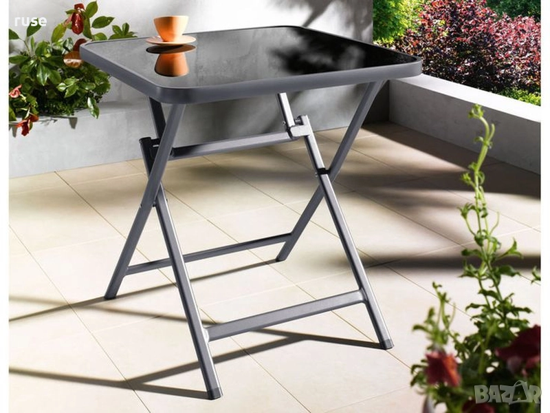 НОВА! Сгъваема алуминиева маса Хюстън/Торонто със стъклен плот 70х70х70см, снимка 1