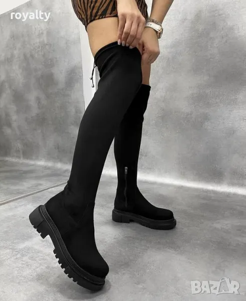 Равни чизми - черен велур, снимка 1