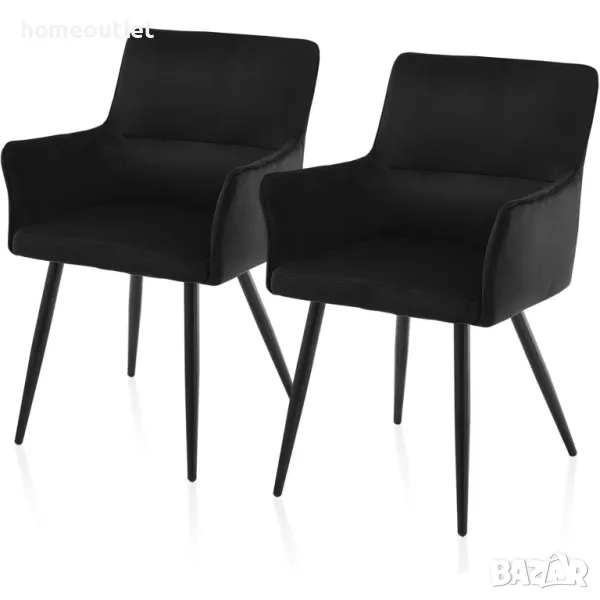 Комплект кадифени трапезни столове тип кресло – 2бр - C-U-DC-B0324BL, снимка 1