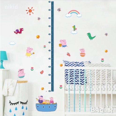 Пепа Пиг peppa pig метър за стена и мебел детска стая лепенка стикер самозалепващ, снимка 1