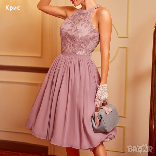 Официална дамска рокля с дантела, размер L, снимка 1