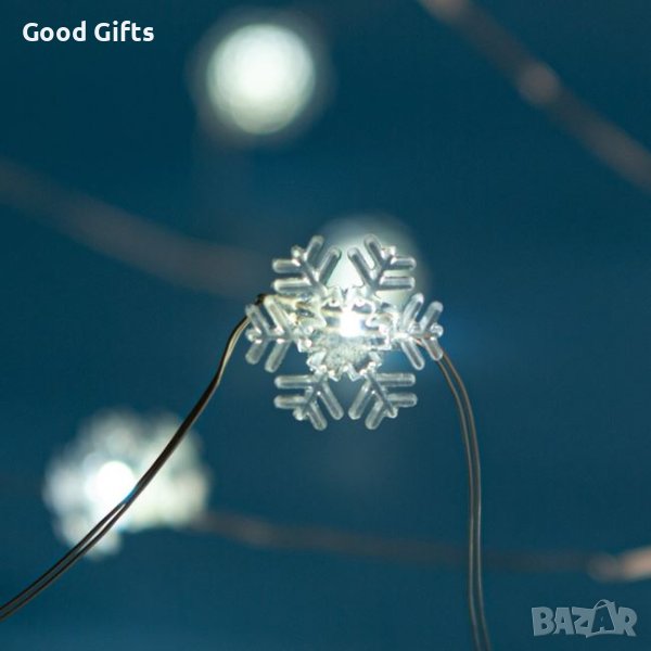 Коледни лампички Снежинки, 2.20м, Студено бяло, снимка 1