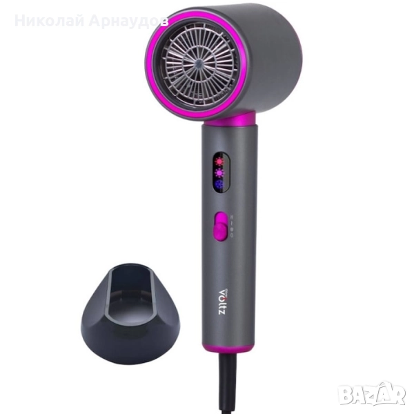 Сешоар Oliver Voltz OV51100R, 2200W, 3 степени, DC мотор, Студен въздух, LED индикатори, Сив/лилав, снимка 1