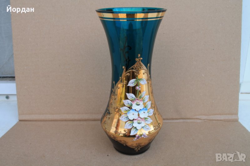 Ваза Бохемия синьо стъкло, снимка 1