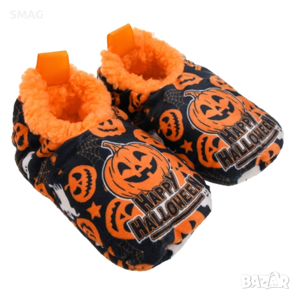 Halloween / Хелоуин пантофи тип балерина, черни с тикви и призрачета_1242039, снимка 1