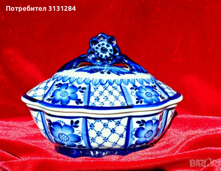Гжел порцеланова кутия ръчно рисувана Русия, снимка 1