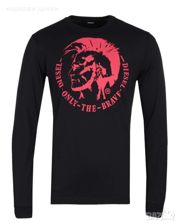 Diesel Mens T-Diego-Long B-R T-Shirt in Black L, снимка 1