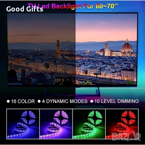RGB LED лента Mood Lights с дистанционно управление – USB захранване, многоцветно амбиентно осветлен, снимка 5 - Лед осветление - 52934313