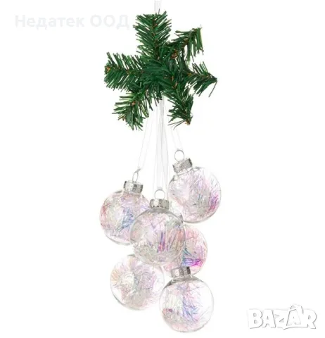 Коледна, Декоративна, Украса, Елхова клонка , 6 топки, Многоцветен, 38см