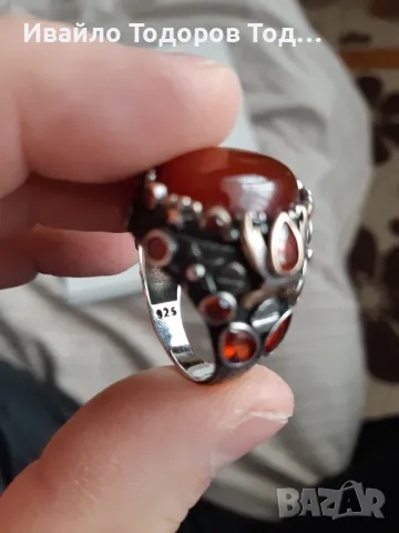 Сребърен масивен пръстен ръчна изработка с огромен карнеол, снимка 6 - Пръстени - 48031419