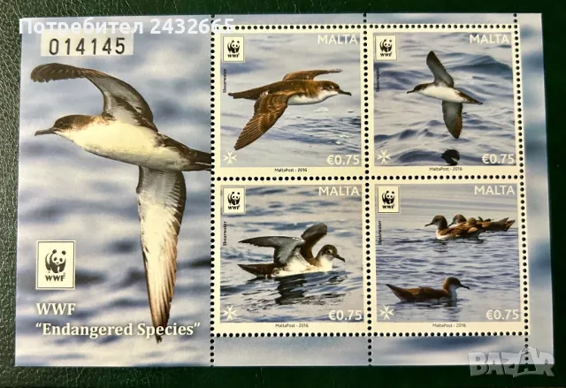 655. Малта 2016 = “ Фауна. WWF - Застрашени видове птици ”, **, MNH 