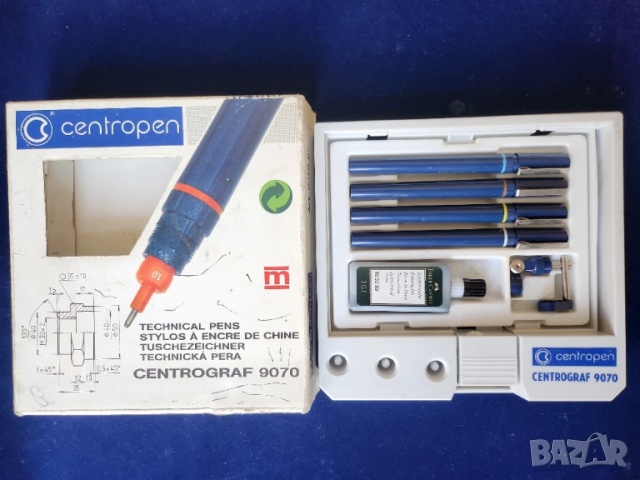 Рапидографи Centropen-Centrograf 9070, к-т 4 броя писци: 0,7/0,5/0,35/0,25 мм, нов, отличен + 2 туша, снимка 5 - Ученически пособия, канцеларски материали - 51442940