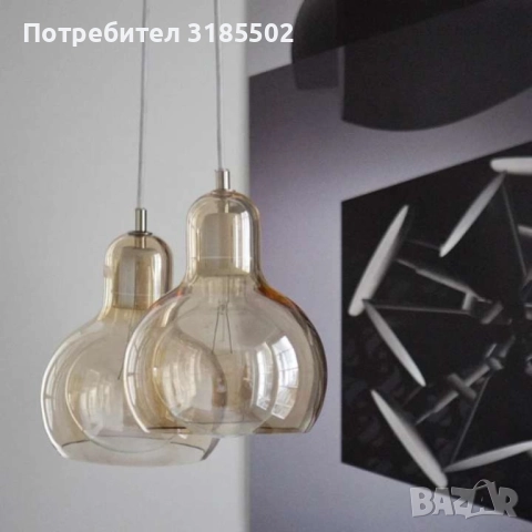 Пендел Globe, Е27, Кехлибар, Опушено сиво, снимка 8 - Лампи за таван - 51446096