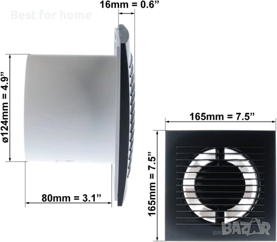 EUROPLAST Вентилатор за баня с таймер с диаметър 125 мм - 5" Вентилатор за баня, снимка 2 - Други стоки за дома - 54090346