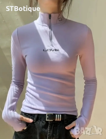 💎 Елегантна Дамска Тениска с Цип и Стояща Яка – STBoutique💕 , снимка 5 - Тениски - 51947083