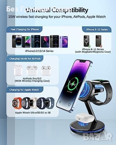 Ново Универсално Магнитно Зарядно 3 в 1 за Apple Устройства, снимка 4 - Друга електроника - 44255976