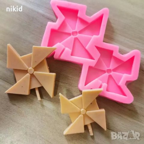 Вятърна мелница въртележка силиконов молд форма фондан близалки шоколад декор, снимка 4 - Форми - 39215247