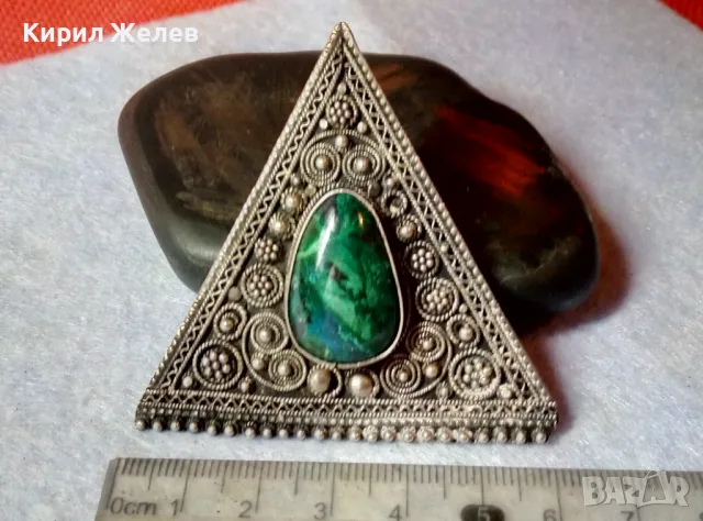 ПРЕЛЕСТНА СТАРИННА СКЪПОЦЕННА ФИЛИГРАННА СРЕБЪРНА БРОШКА ВИСОКА ПРОБА СРЕБРО с МАЛАХИТ 47540, снимка 14 - Антикварни и старинни предмети - 48476574