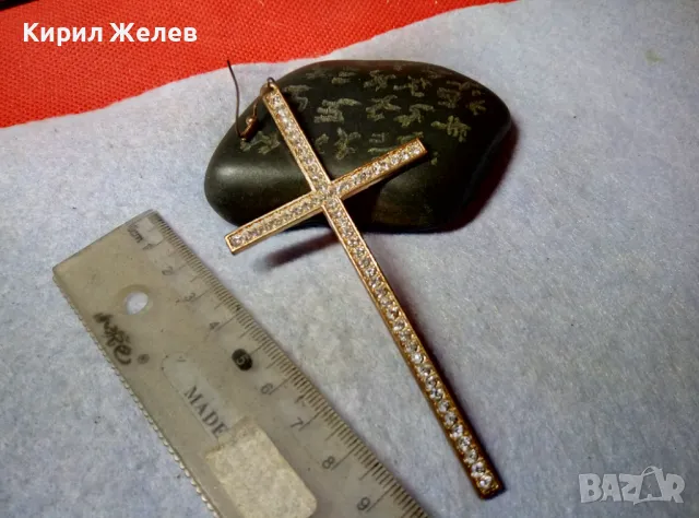 ГОЛЯМА ЗЛАТИСТА ВИНТИДЖ АРТ СТИЛ КРЪСТОВИДНА ОБЕЦА с ФАСЕТИРАНИ КРИСТАЛИ 48826