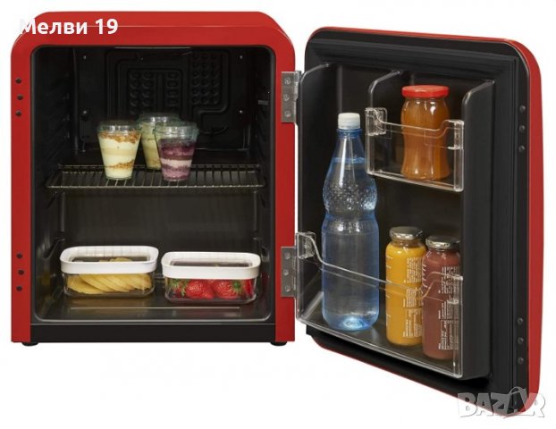 Хладилник мини бар Exquisit RKB 05-14 A + Rot, 48л, Ретро дизайн, 103 kWh/година, Червен/ Черен/ Бял, снимка 4 - Хладилници - 38329453